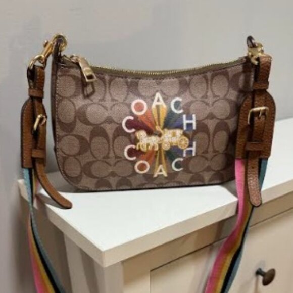 Coach Handbags - Jes Baguette In Signature Canvas With Coach Radial Rainbow
